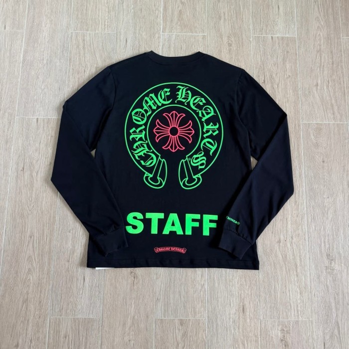 1:1 quality version Back Fluorescent Green Horseshoe STAFF Fluorescent Pink Cross Flower Print Long Sleeve Tee 29334509