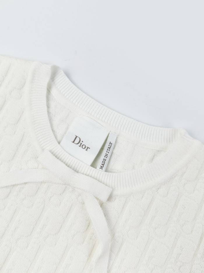 1:1 quality version Full Oblique Jacquard Round Neck Drawstring Metal Pendant Knit Cropped T-shirt 2 colors 29334282