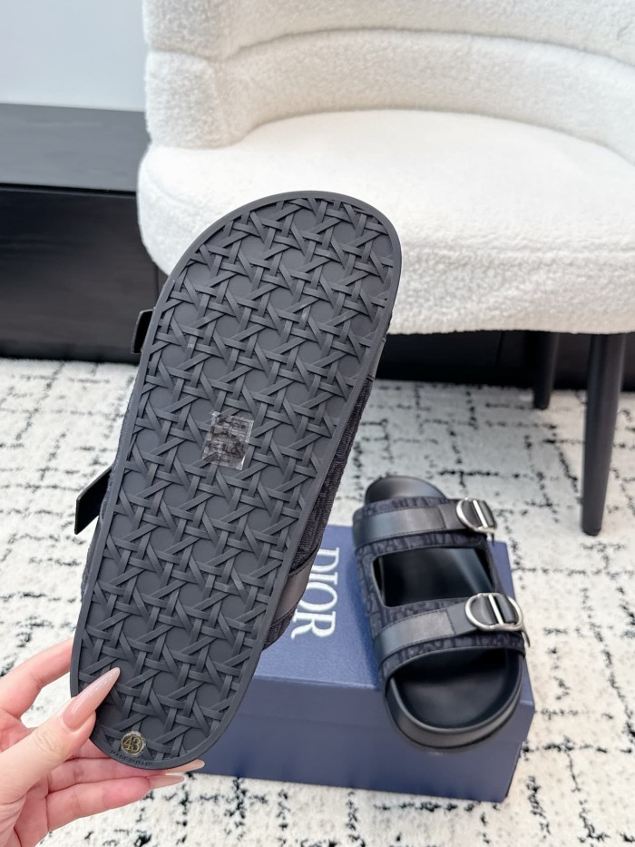 [Plus-size shoes]1:1 quality version All Over Logo Jacquard Fabric Cowhide Double Buckle Open Toe Platform Slide Sandals 6 colors 29334253