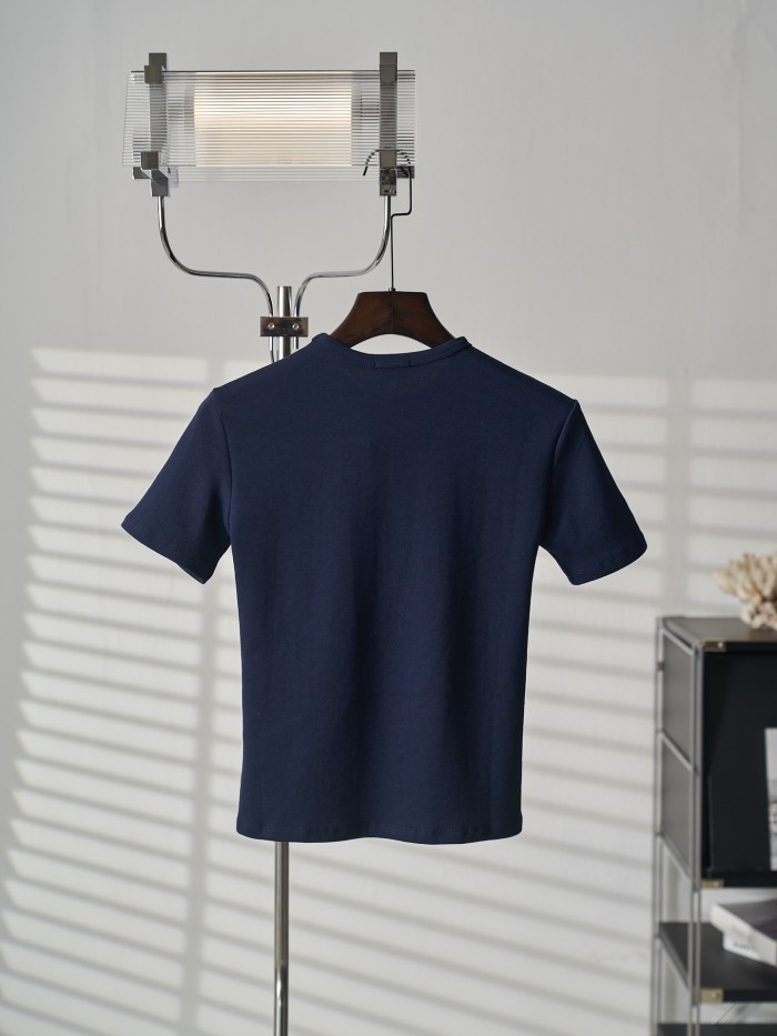 1:1 quality version Classic Triomphe Mini Logo Embroidery Crew Neck Solid Minimal Slim T-shirt 2 colors 29334272