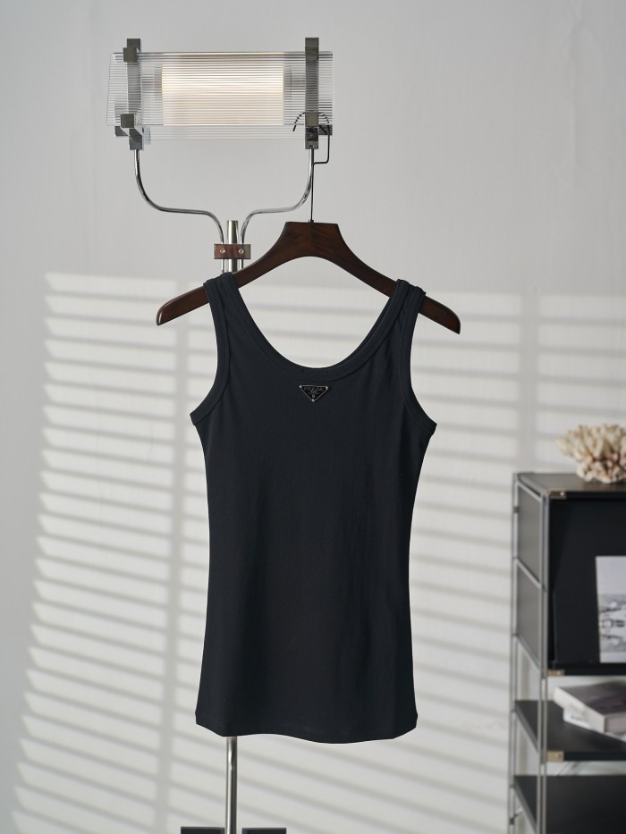 1:1 quality versionU Neck Wide Strap Slim Elastic Rib Knit Chest Inverted Triangle Metal Nameplate Tank Top 2 colors 29334268
