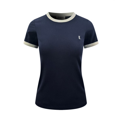 1:1 quality version White Contrast Neck Cuff Trim Crew Neck Left Chest Mini Embroidery Logo High Elastic Waist Slim T-shirt 29334315