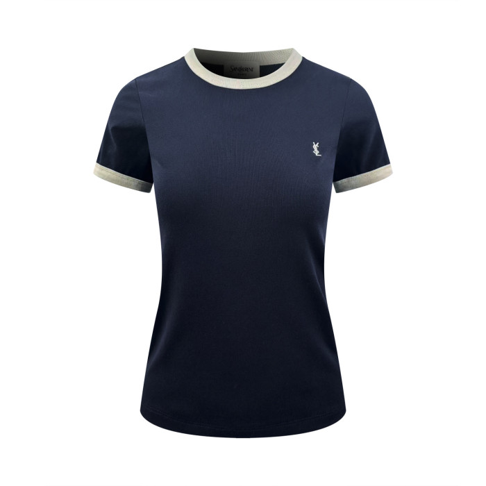 1:1 quality version White Contrast Neck Cuff Trim Crew Neck Left Chest Mini Embroidery Logo High Elastic Waist Slim T-shirt 29334315