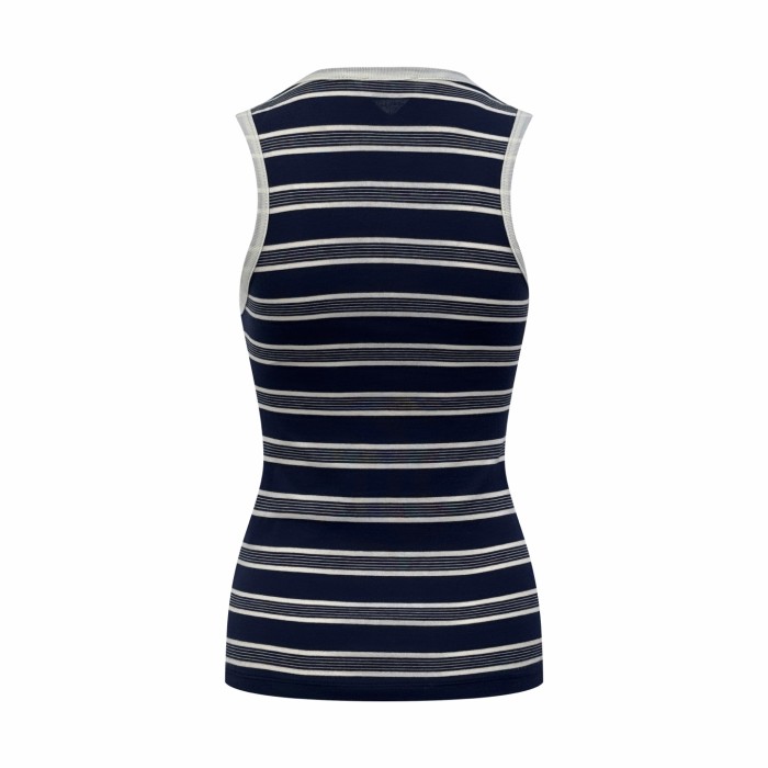 1:1 quality version Neck Tank Sleeveless Navy White Thin Horizontal Stripe Chest Embroidered Mini Logo High Elastic Waist Slim Knit Tank Top 29334275