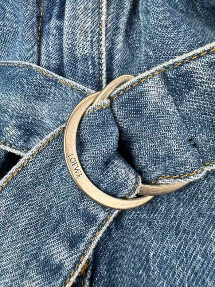 1:1 quality version Wash Blue Denim High Waist Fabric Belt With Ring Buckle Irregular Asym Mini Skirt 29334616