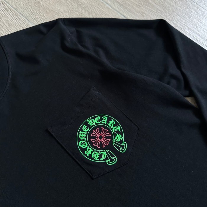 1:1 quality version Back Fluorescent Green Horseshoe STAFF Fluorescent Pink Cross Flower Print Long Sleeve Tee 29334509