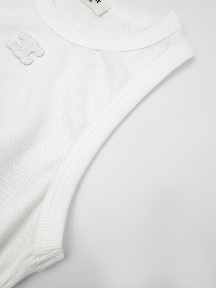1:1 quality version Front Tone On Tone Triomphe Embossed Logo Tank Narrow Strap Vertical Rib Tank Top 3 colors 29334494