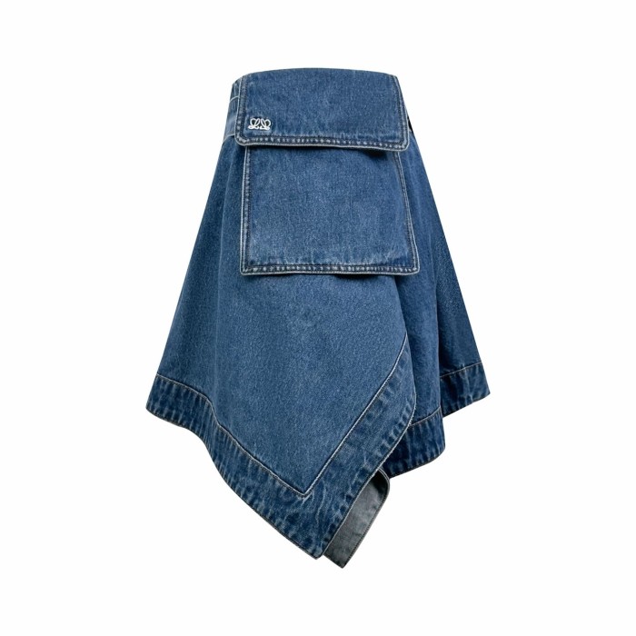 1:1 quality version Wash Blue Denim High Waist Fabric Belt With Ring Buckle Irregular Asym Mini Skirt 29334616