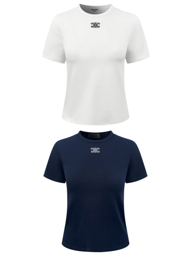 1:1 quality version Triomphe Mini Logo Embroidery Minimal Office Slim T-shirt 2 colors 29334307