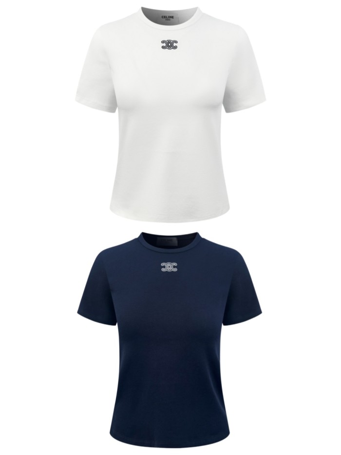 1:1 quality version Triomphe Mini Logo Embroidery Minimal Office Slim T-shirt 2 colors 29334307