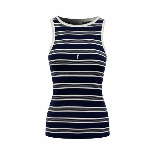 1:1 quality version Neck Tank Sleeveless Navy White Thin Horizontal Stripe Chest Embroidered Mini Logo High Elastic Waist Slim Knit Tank Top 29334275