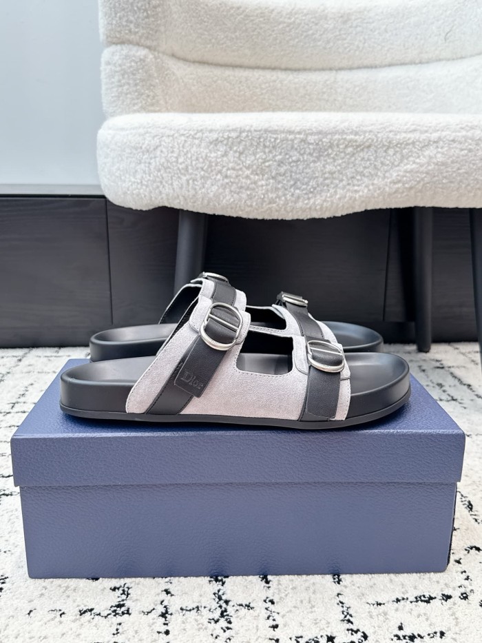 [Plus-size shoes]1:1 quality version All Over Logo Jacquard Fabric Cowhide Double Buckle Open Toe Platform Slide Sandals 6 colors 29334253