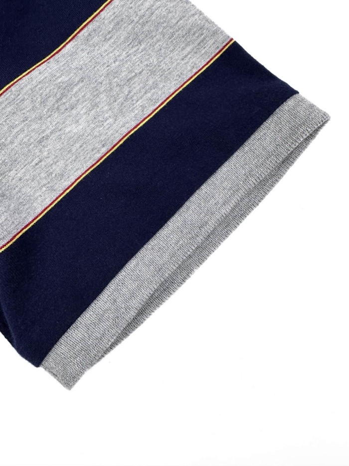 1:1 quality version Navy Heather Gray Thin Gold Line Horizontal Stripe Left Chest Woven Label Waist Slim Polo Shirt 29334434