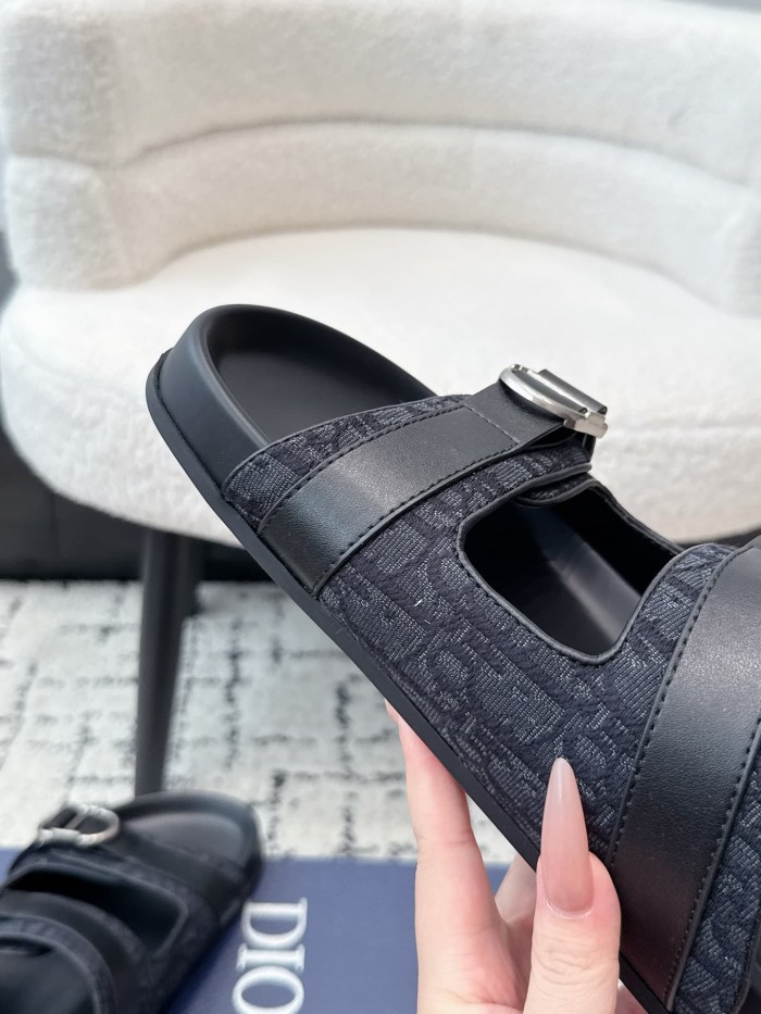 [Plus-size shoes]1:1 quality version All Over Logo Jacquard Fabric Cowhide Double Buckle Open Toe Platform Slide Sandals 6 colors 29334253