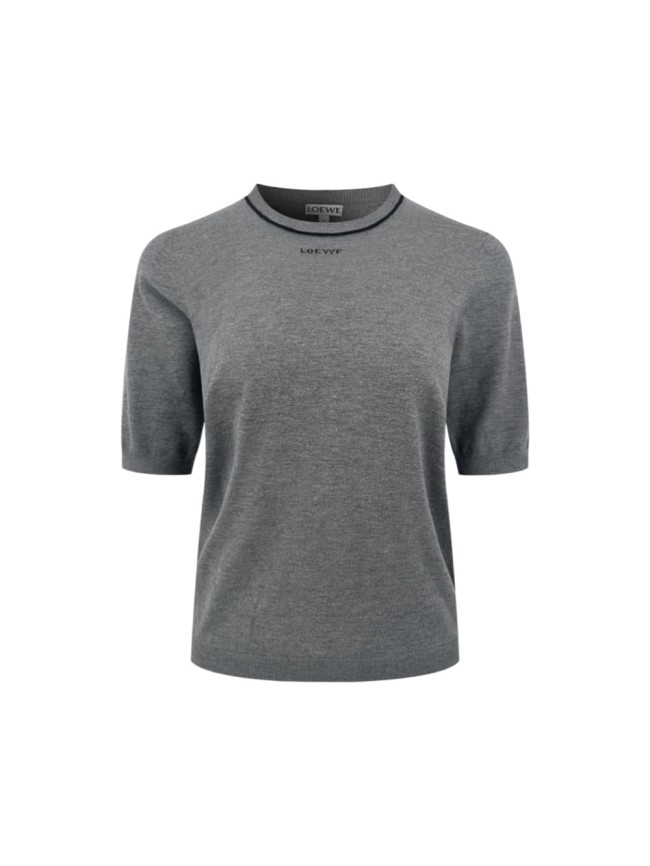 1:1 quality version Thin Black Contrast Crew Neck Half Sleeve Front Tone On Tone Letter Embroidery Ultra Fine Light Knit T-shirt 29334399