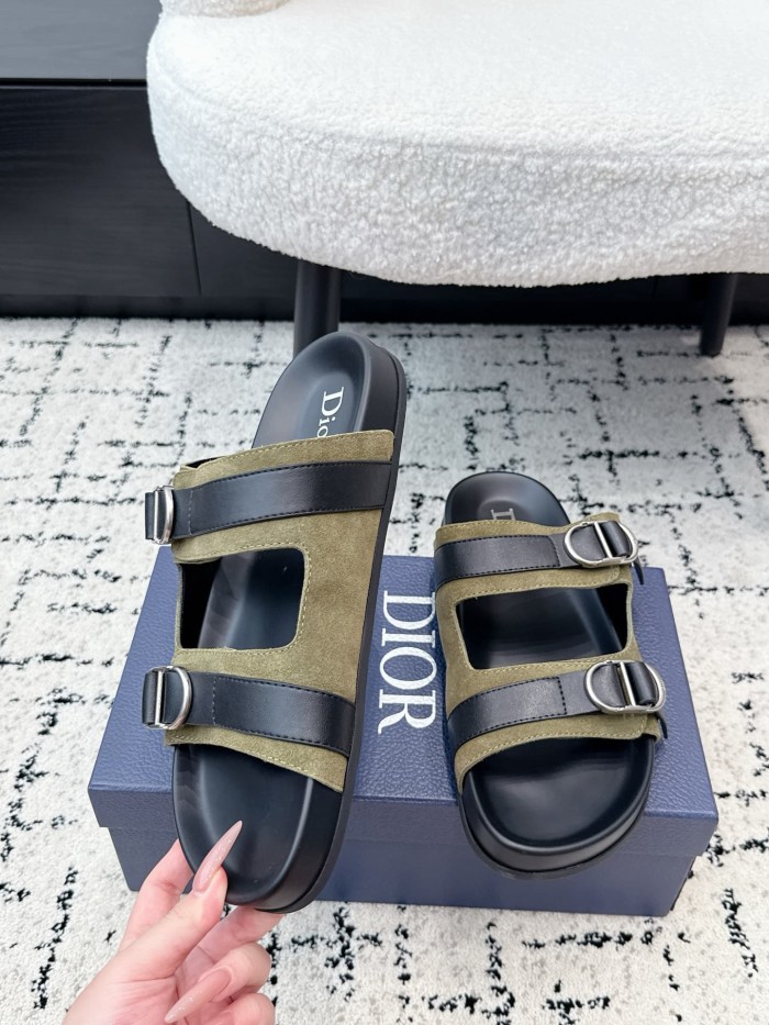[Plus-size shoes]1:1 quality version All Over Logo Jacquard Fabric Cowhide Double Buckle Open Toe Platform Slide Sandals 6 colors 29334253