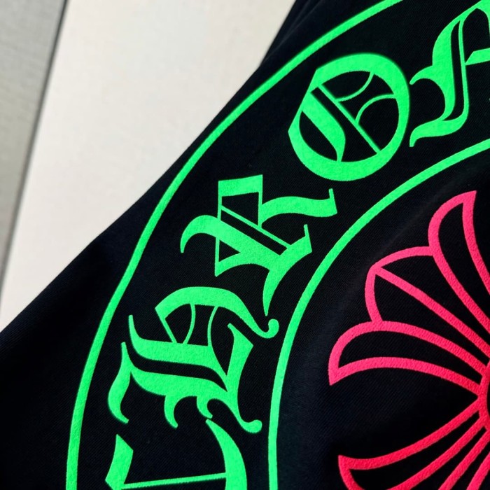 1:1 quality version Back Fluorescent Green Horseshoe STAFF Fluorescent Pink Cross Flower Print Long Sleeve Tee 29334509