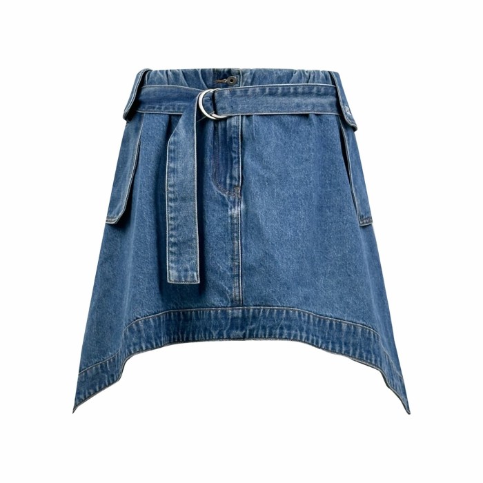 1:1 quality version Wash Blue Denim High Waist Fabric Belt With Ring Buckle Irregular Asym Mini Skirt 29334616