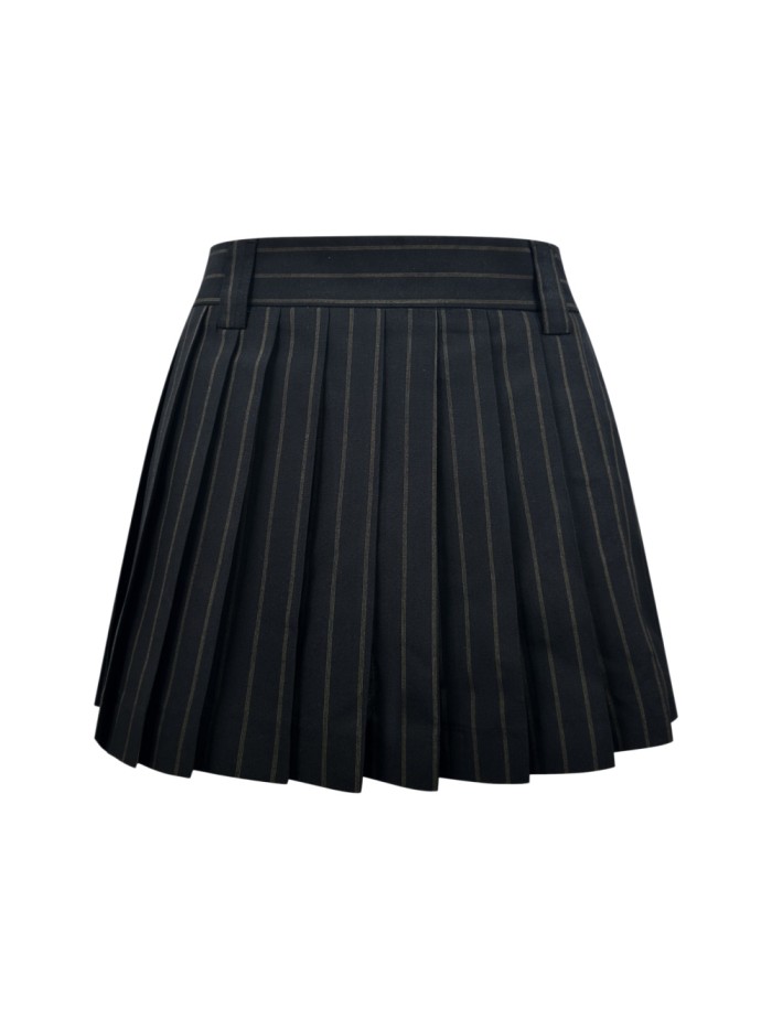 1:1 quality version Black Gold Vertical Stripe Built In Safety Liner A Line Slim Mini Skirt 29334304