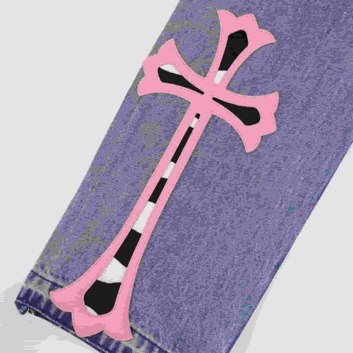 1:1 quality version Pink Imported Cowhide Horsehair Spliced Jeans 29334604
