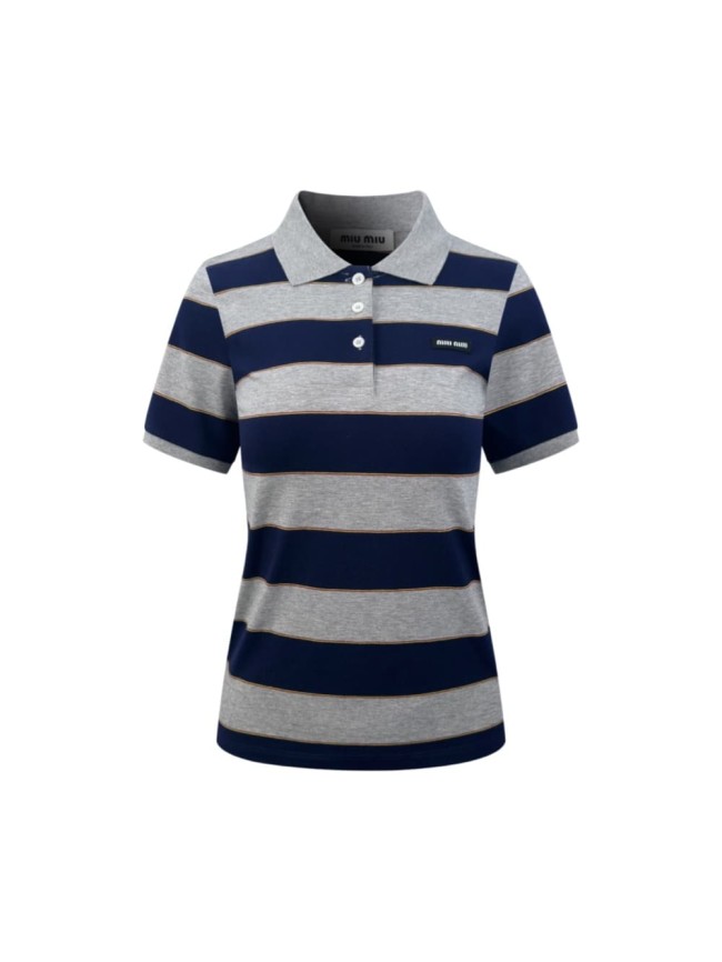 1:1 quality version Navy Heather Gray Thin Gold Line Horizontal Stripe Left Chest Woven Label Waist Slim Polo Shirt 29334434