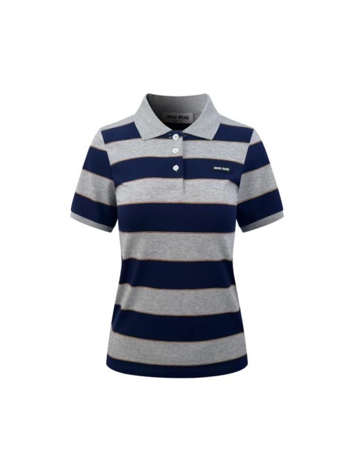 1:1 quality version Navy Heather Gray Thin Gold Line Horizontal Stripe Left Chest Woven Label Waist Slim Polo Shirt 29334434