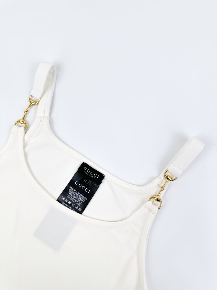 1:1 quality version Gold Slide Buckle Adjustable Thin Strap U Neck Slim Camisole Tank Top 2 colors 29334609