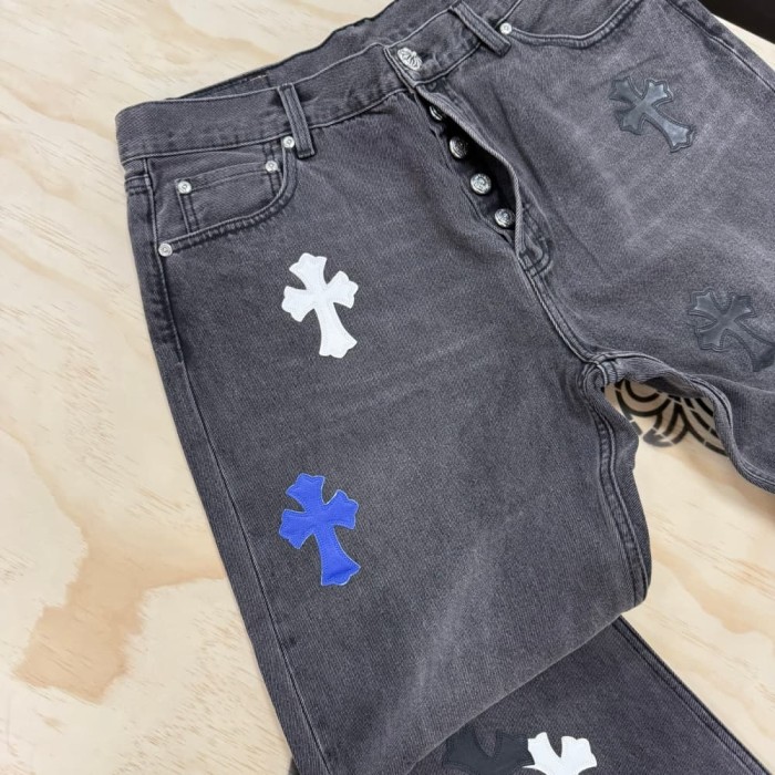 1:1 quality version Black White Blue Cowhide Spliced Black Jeans 29334600