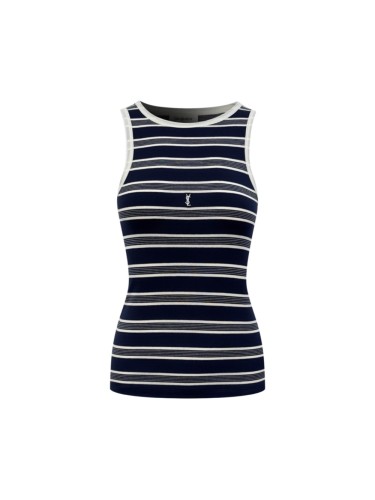 1:1 quality version Neck Tank Sleeveless Navy White Thin Horizontal Stripe Chest Embroidered Mini Logo High Elastic Waist Slim Knit Tank Top 29334275
