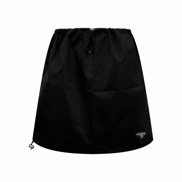 1:1 quality version Black Nylon Adjustable Hem Right Triangle Logo Elastic Drawstring Waist A Line Mini Skirt 29334518