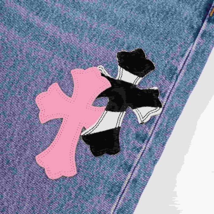 1:1 quality version Pink Imported Cowhide Horsehair Spliced Jeans 29334604