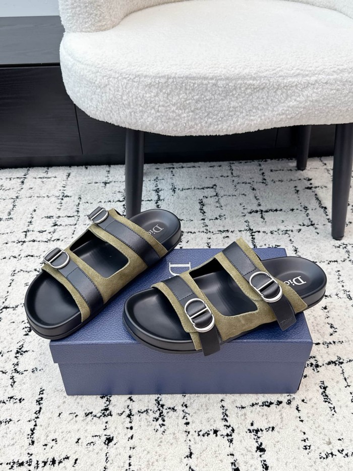 [Plus-size shoes]1:1 quality version All Over Logo Jacquard Fabric Cowhide Double Buckle Open Toe Platform Slide Sandals 6 colors 29334253