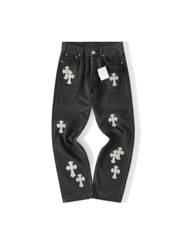 1:1 quality version Grey Horsehair Cross Patch Embroidery Jeans 29334602
