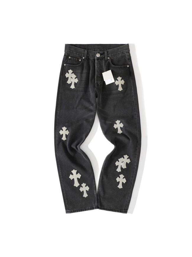 1:1 quality version Grey Horsehair Cross Patch Embroidery Jeans 29334602
