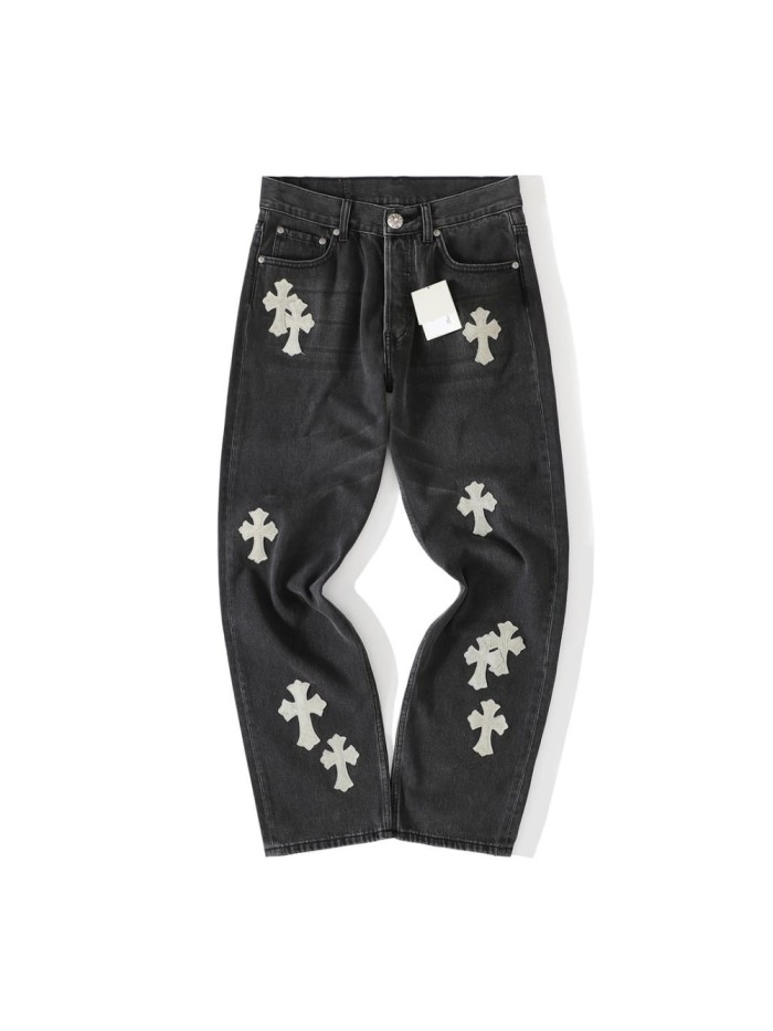 1:1 quality version Grey Horsehair Cross Patch Embroidery Jeans 29334602