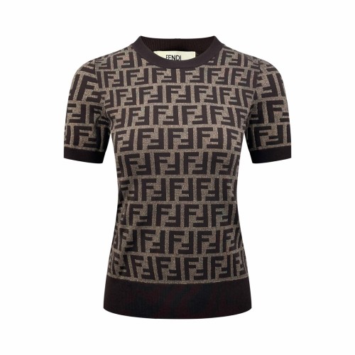 1:1 quality version Full FF Monogram Jacquard Crew Neck Knit Slim Women Luxury T-shirt 2 colors 29334471