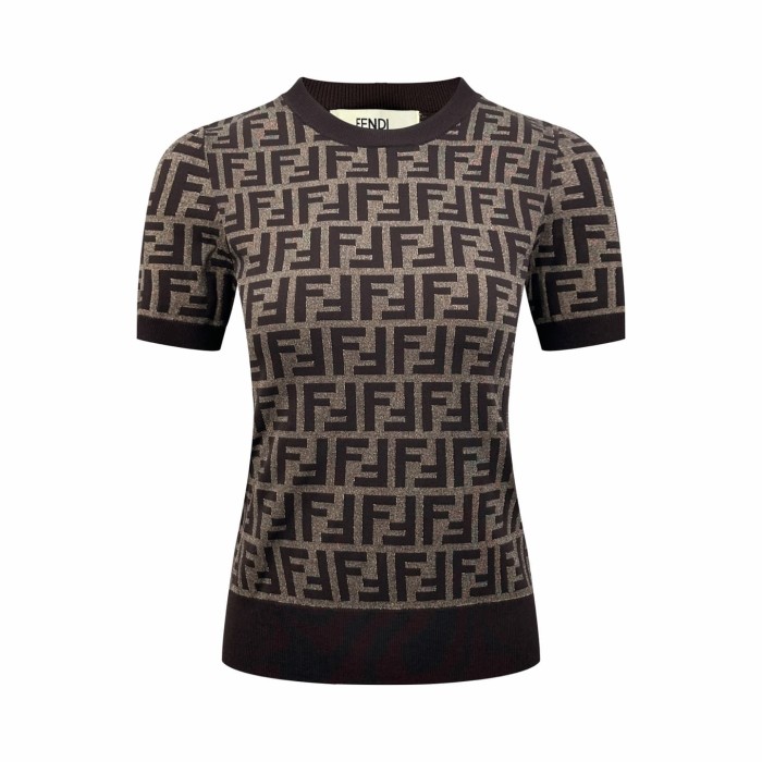 1:1 quality version Full FF Monogram Jacquard Crew Neck Knit Slim Women Luxury T-shirt 2 colors 29334471