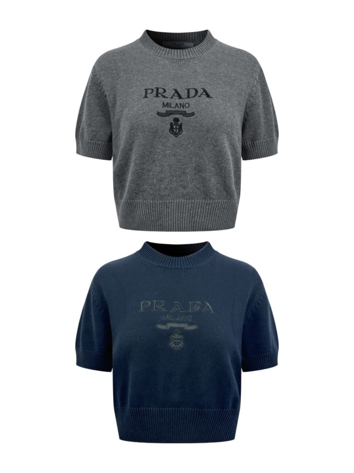 1:1 quality version Chest Milano Ribbon Anchor Badge Embroidery Vintage Half Sleeve Knit T-shirt 2 colors 29334536