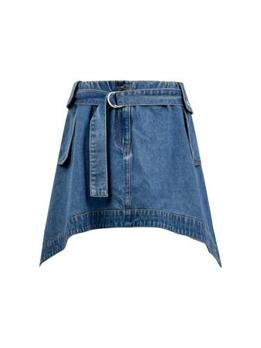 1:1 quality version Wash Blue Denim High Waist Fabric Belt With Ring Buckle Irregular Asym Mini Skirt 29334616