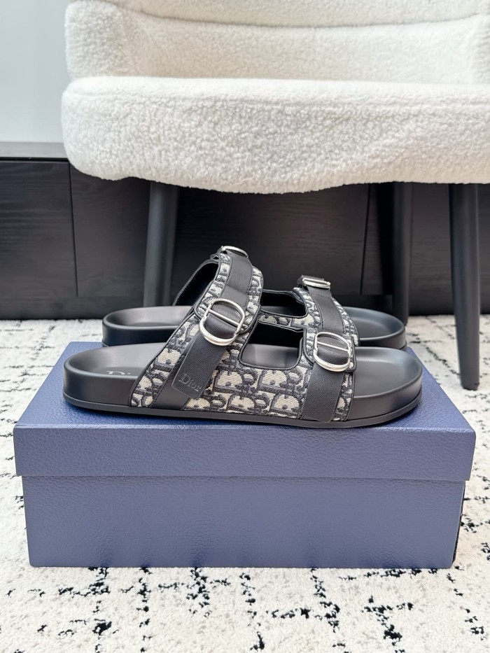 [Plus-size shoes]1:1 quality version All Over Logo Jacquard Fabric Cowhide Double Buckle Open Toe Platform Slide Sandals 6 colors 29334253