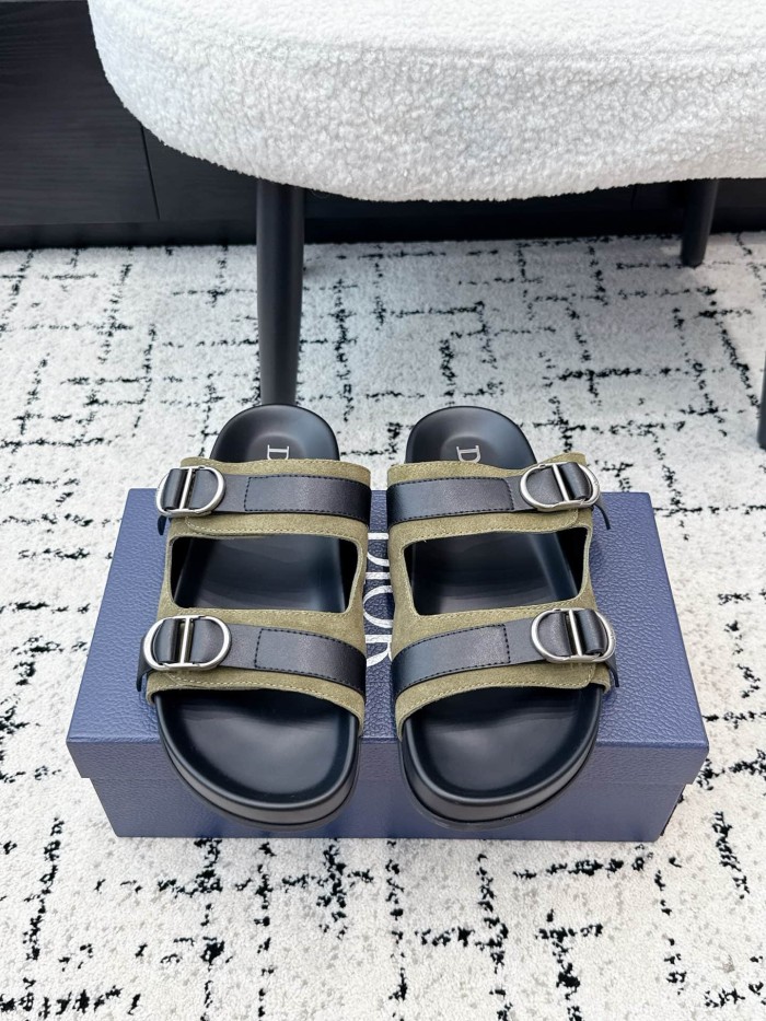 [Plus-size shoes]1:1 quality version All Over Logo Jacquard Fabric Cowhide Double Buckle Open Toe Platform Slide Sandals 6 colors 29334253