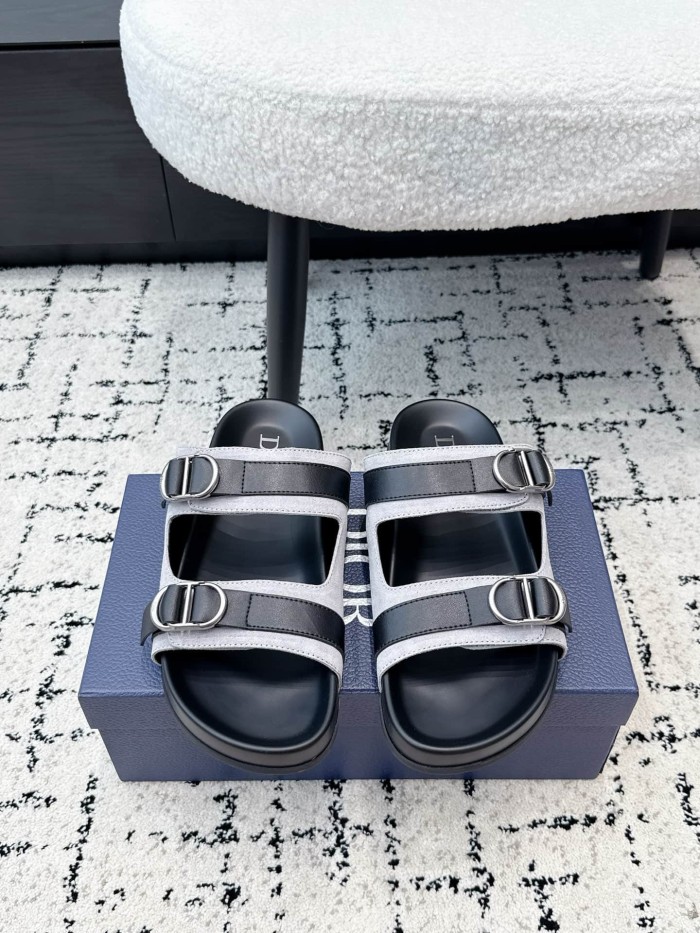 [Plus-size shoes]1:1 quality version All Over Logo Jacquard Fabric Cowhide Double Buckle Open Toe Platform Slide Sandals 6 colors 29334253
