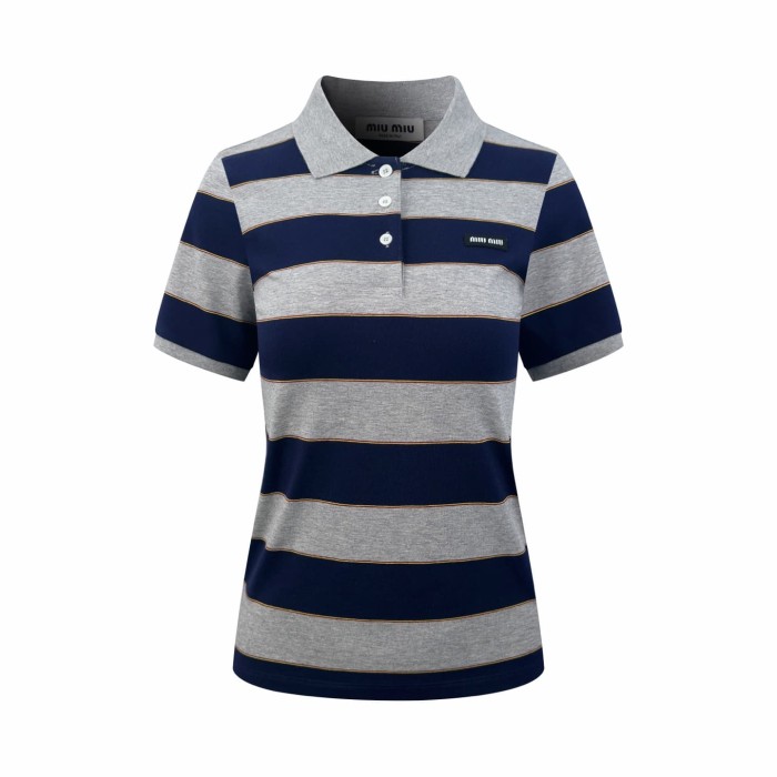 1:1 quality version Navy Heather Gray Thin Gold Line Horizontal Stripe Left Chest Woven Label Waist Slim Polo Shirt 29334434
