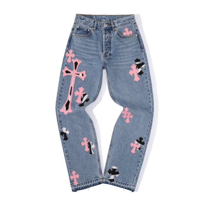 1:1 quality version Pink Imported Cowhide Horsehair Spliced Jeans 29334604