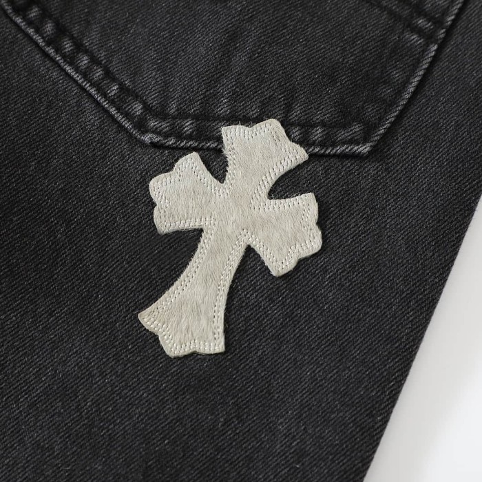 1:1 quality version Grey Horsehair Cross Patch Embroidery Jeans 29334602