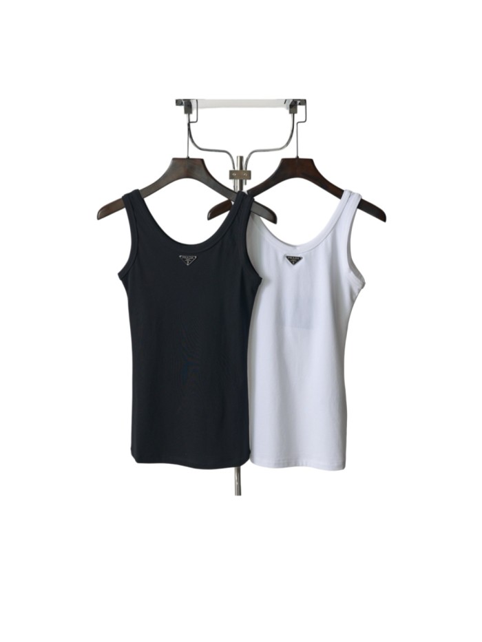 1:1 quality versionU Neck Wide Strap Slim Elastic Rib Knit Chest Inverted Triangle Metal Nameplate Tank Top 2 colors 29334268