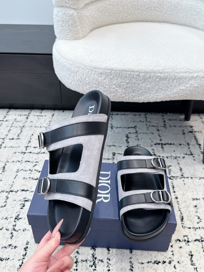 [Plus-size shoes]1:1 quality version All Over Logo Jacquard Fabric Cowhide Double Buckle Open Toe Platform Slide Sandals 6 colors 29334253