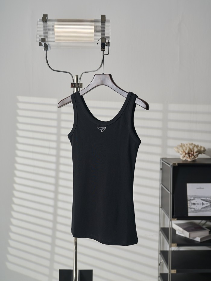 1:1 quality versionU Neck Wide Strap Slim Elastic Rib Knit Chest Inverted Triangle Metal Nameplate Tank Top 2 colors 29334268