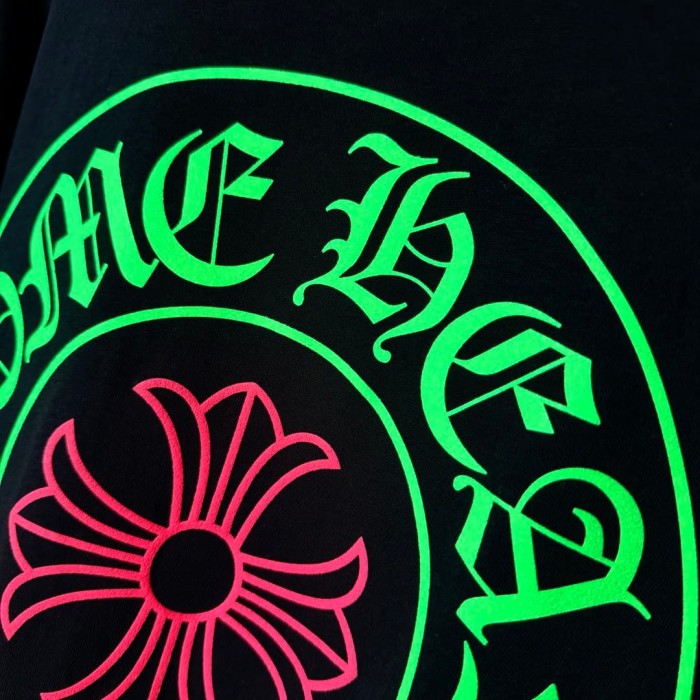 1:1 quality version Back Fluorescent Green Horseshoe STAFF Fluorescent Pink Cross Flower Print Long Sleeve Tee 29334509