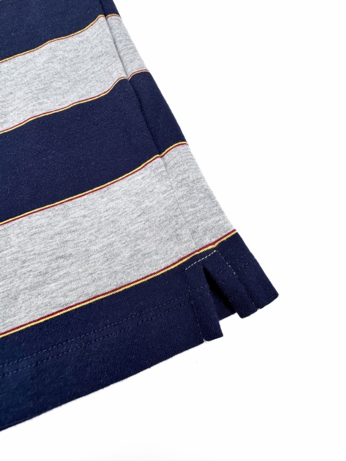1:1 quality version Navy Heather Gray Thin Gold Line Horizontal Stripe Left Chest Woven Label Waist Slim Polo Shirt 29334434